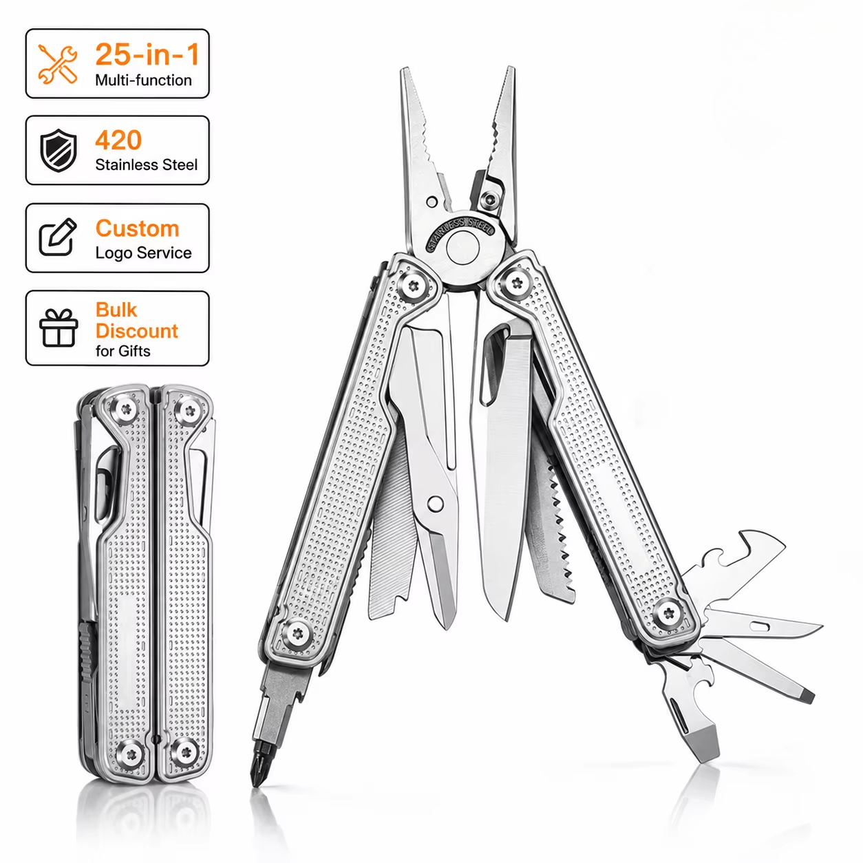 Multi Tool Plier - มีดพับอเนกประสงค์ 25-in-1 ระดับมืออาชีพ พร้อมคีมอเนกประสงค์สแตนเลสแข็งแรง ทนทาน เหมาะสำหรับการเอาตัวรอด